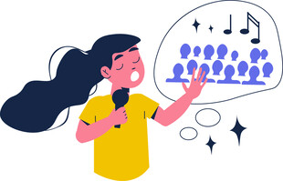 女孩手持话筒激情演唱