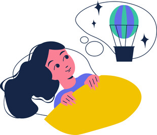 女孩躺卧幻想热气球之旅