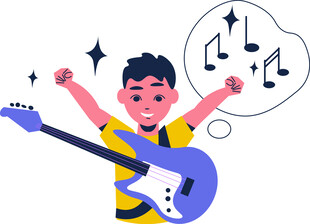 男孩弹吉他畅享音乐时刻