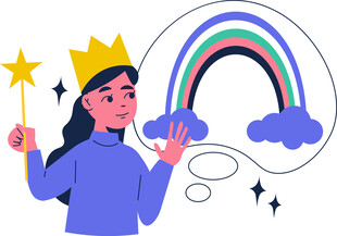 女孩畅想彩虹美景