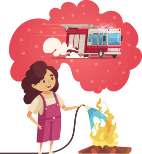 女孩幻想化身消防员灭火