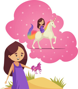 女孩与云端独角兽的梦幻场景