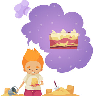 女孩畅想美味的生日蛋糕