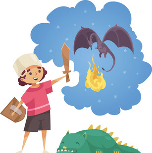 女孩持棍勇斗奇幻生物