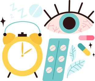 闹钟药片与护眼元素组合