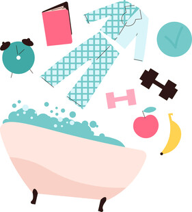 浴缸旁的多样生活用品