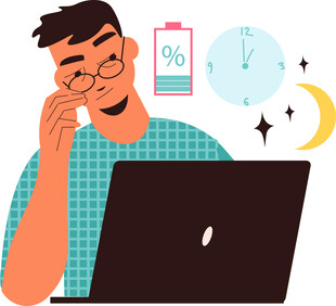 男子夜间专注使用笔记本电脑