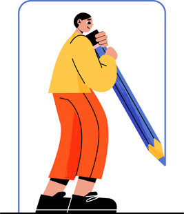 男子扛着巨型铅笔插画