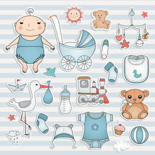 可爱婴儿用品插画集合