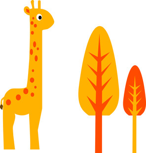 长颈鹿与秋日树木插画