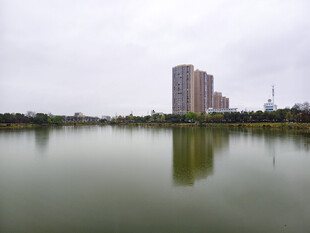 湖畔高楼倒影风景如画