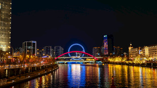 天津之眼金钢桥城市河畔夜景