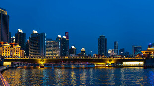 天津狮子林桥城市河畔璀璨夜景