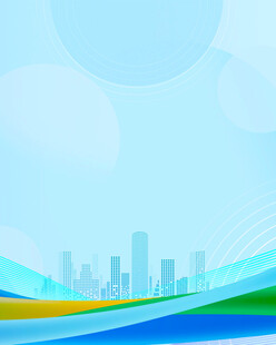 城市天际线与多彩波浪背景