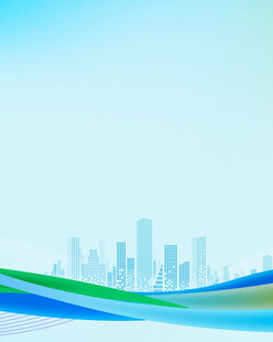 城市天际线与多彩波浪背景