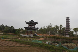 湛江古建风光 田野间的楼阁宝塔