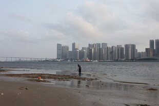 湛江海滨城市沙滩上的孤独身影