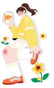 卡通插画 少女形象 女孩逛街 