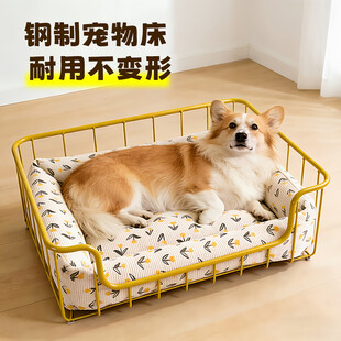 狗狗舒适躺在钢制宠物床