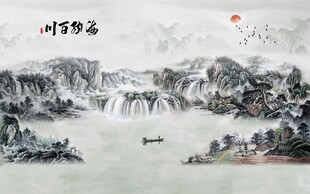 中式山水风景水墨画