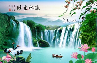 山水瀑布间的诗意美景