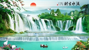 壮丽山水瀑布景观图