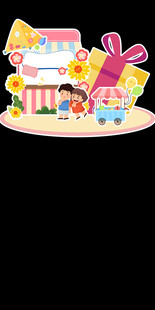 可爱礼品与建筑场景插画