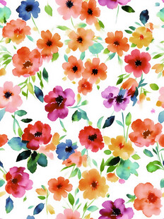 多彩花卉水彩图案背景