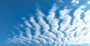 蓝天中排列整齐的云朵