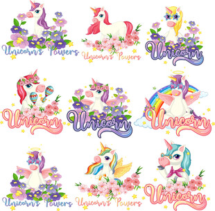 可爱独角兽插画图案集合