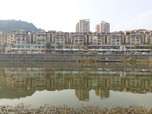 河畔城市景观倒影
