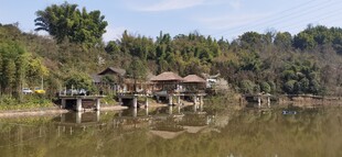 湖畔石桥自然静谧之景