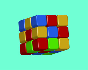 多彩魔方悬浮于清新背景