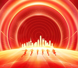 未来城市场景中的活力奔跑者