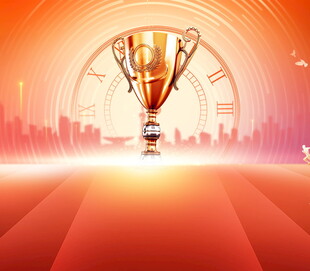 金色奖杯闪耀城市背景