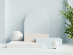 简约几何摆件与绿植场景