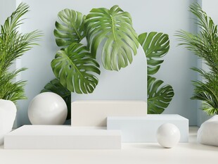 清新绿植与几何摆件组合