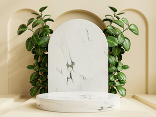简约大理石展示台与绿植