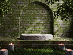 石砌庭院中的静谧景观