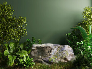 绿植环绕的岩石景观