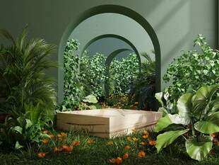 室内绿植环绕的拱形景观