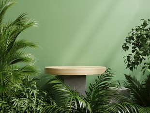 绿植环绕的简约圆形小桌