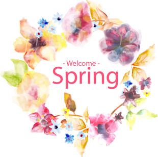 欢迎春天花朵水彩花环