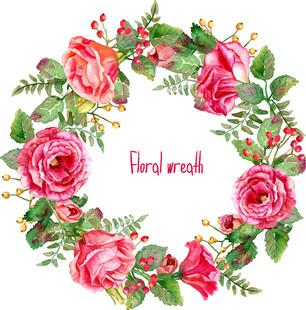 手绘花卉花环装饰图案