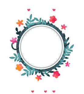 花卉爱心环绕的圆形边框