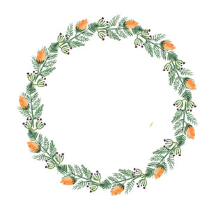 手绘柑橘花环装饰图案