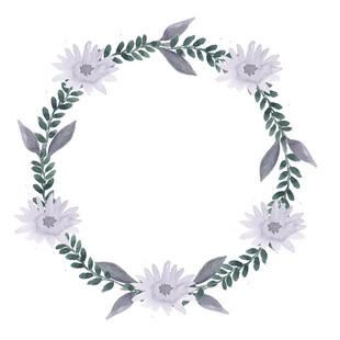 手绘紫色花朵花环图案