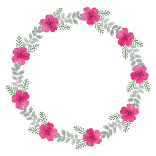 粉色花卉绿叶装饰花环