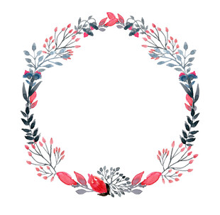 手绘水彩花卉环形装饰