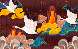 中式祥瑞仙鹤山水插画